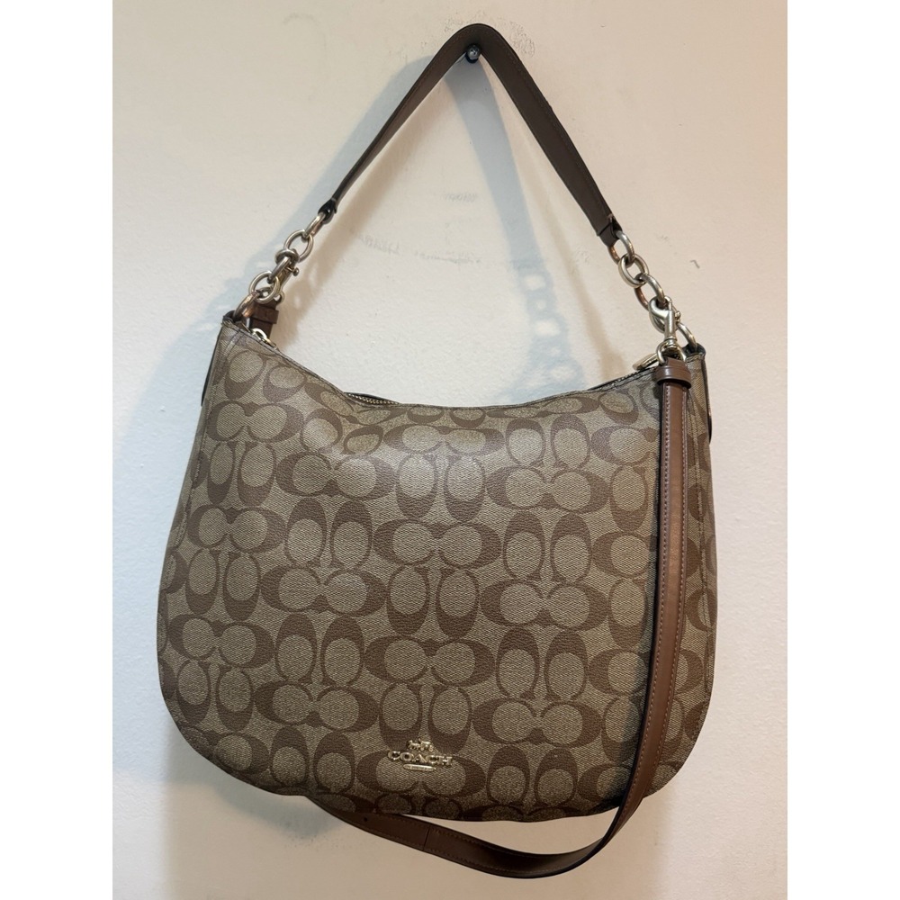 Coach F39527 Brown Signature Canvas Elle Hobo Bag Gold Hardware